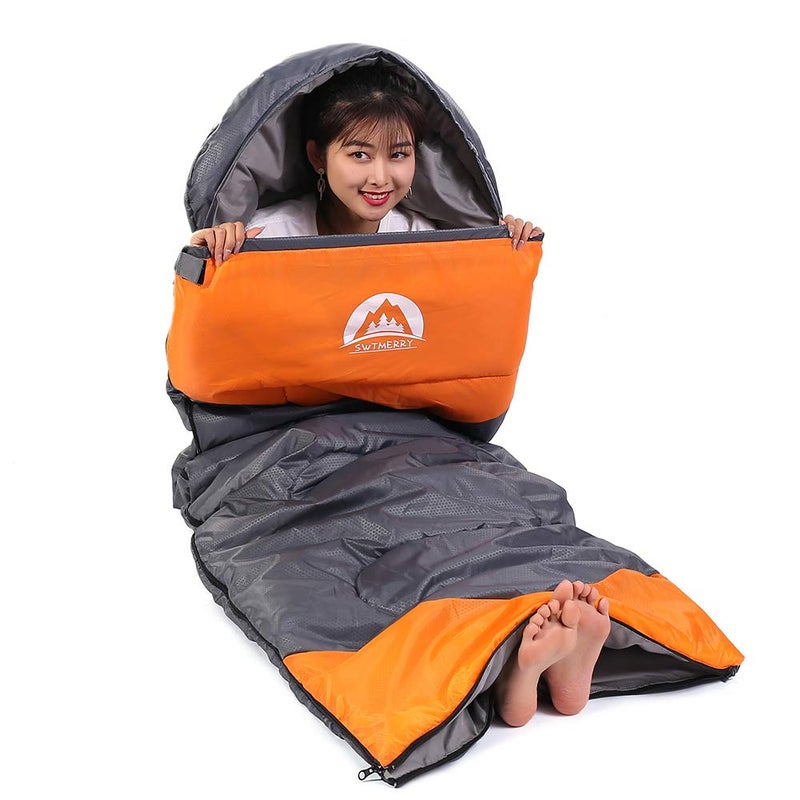 SWTMERRY Sleeping Bag 3 Seasons (Summer, Spring, Fall) Warm & Cool Weather - Lightweight,Waterproof Indoor & Outdoor Use for Kids, Teens & Adults for Camping Hiking, Backpacking (Grey Orange) - Image 3